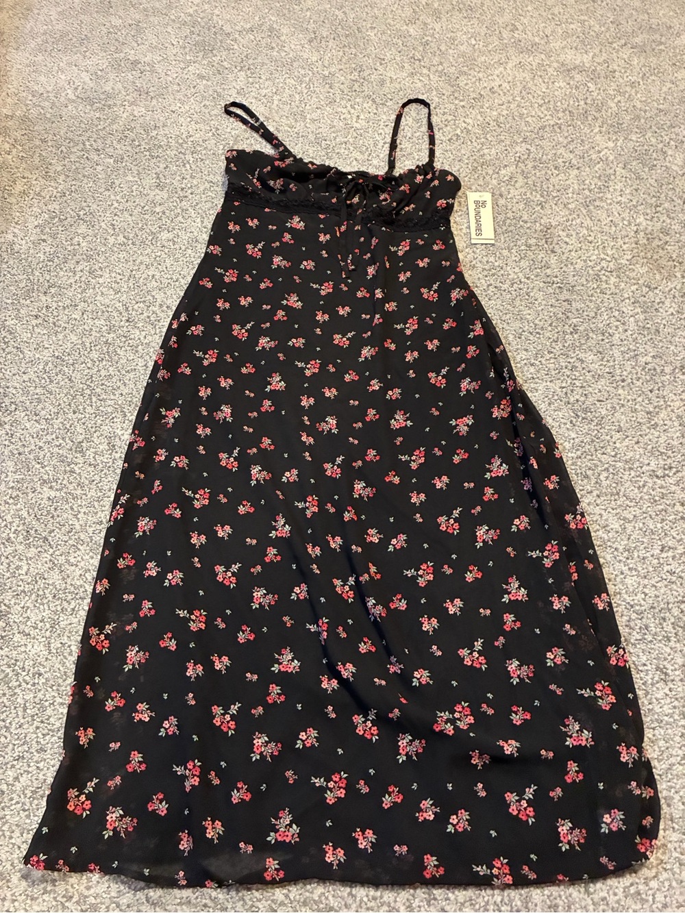 No Boundaries Black Midi Dress with Pink Floral Print